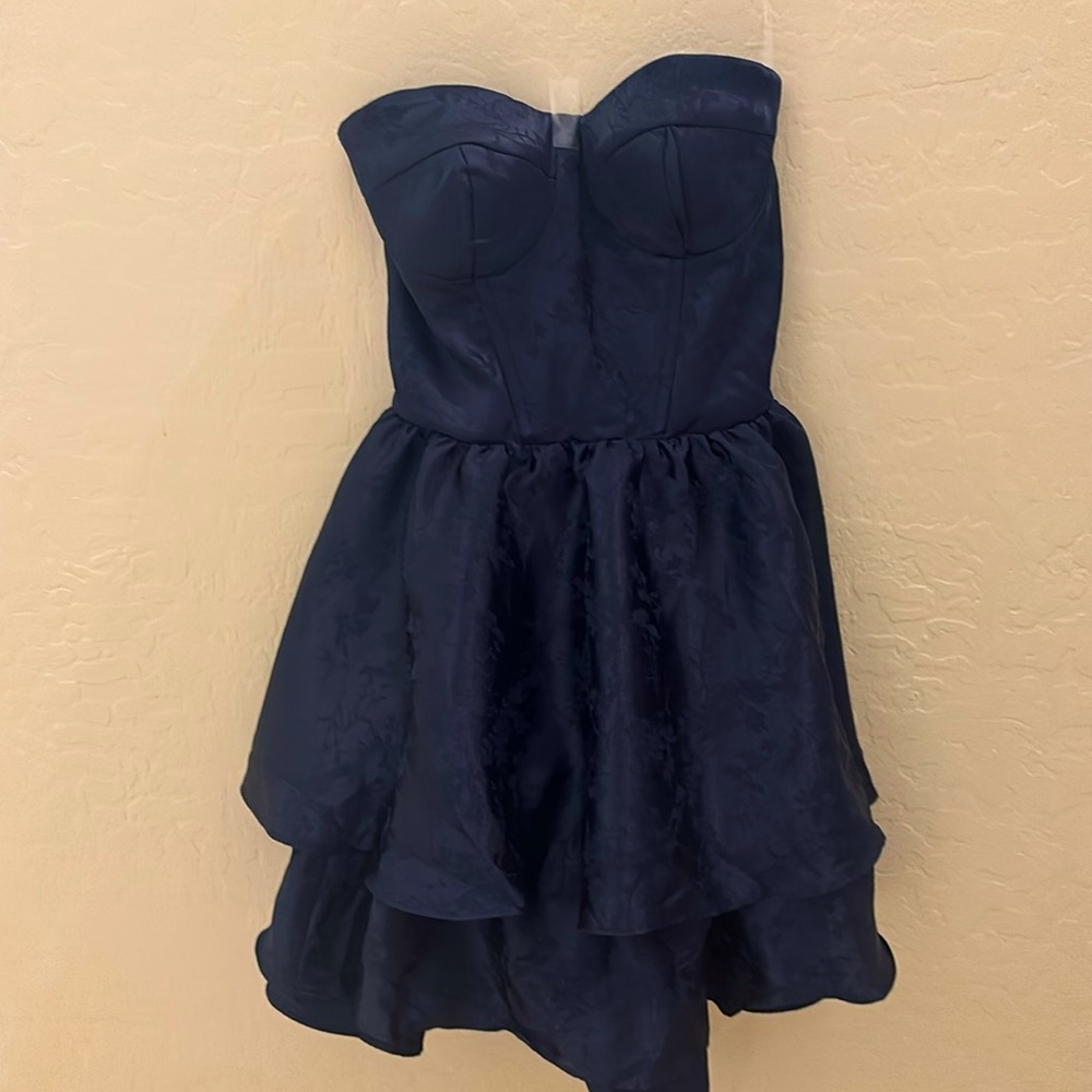 blue strapless hoco dress